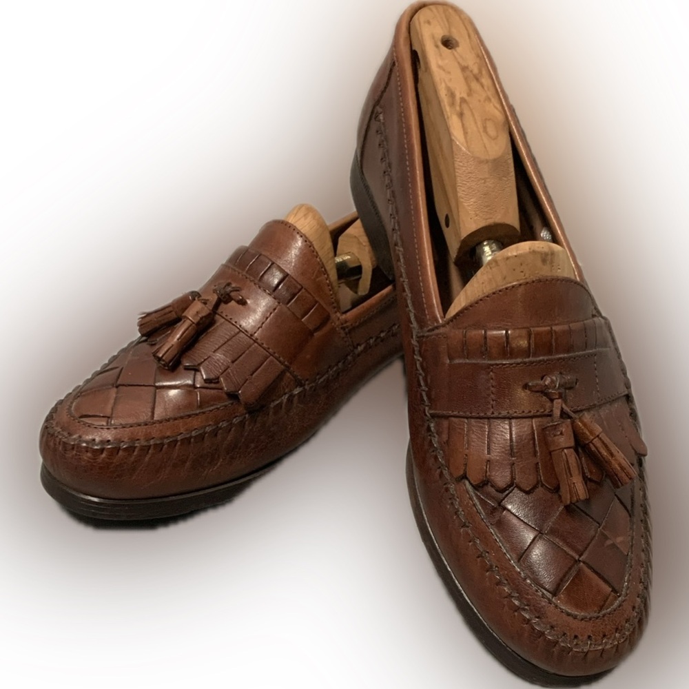 Giorgio Brutini Woven Brown Slip On Tassel Loafers Size 10.5